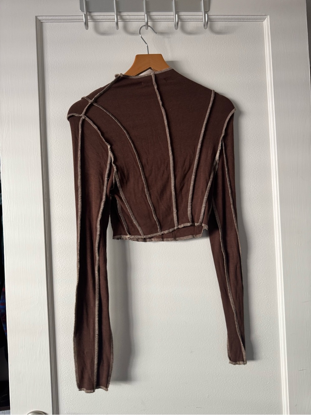 12th Tribe Ribbed Exposed Stitch Mock Neck Crop Top - Size S - Picture 4 of 4